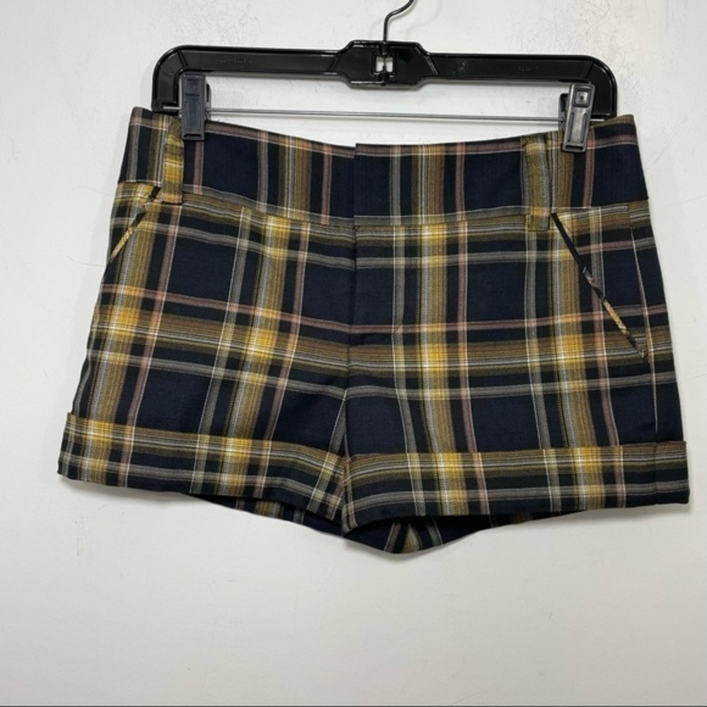 Alice + Olivia Plaid Shorts in Black and Yellow